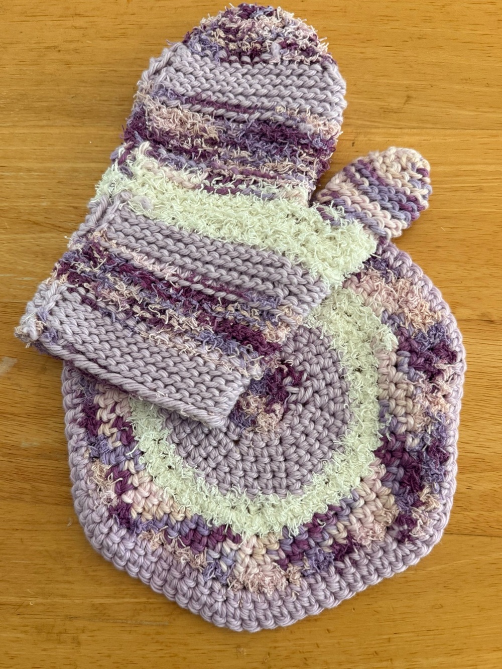 Handmade Lavender Multi-Color Crochet Mitt and Trivet Set